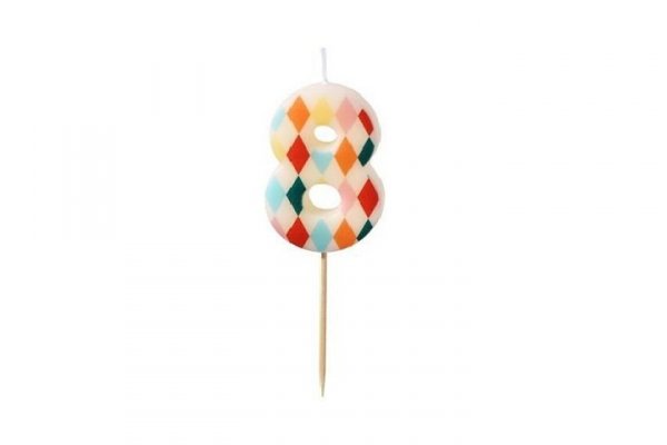 PARTYDECO Świeczka urodz.Cyfra 8 Romby 55cm mix 67363