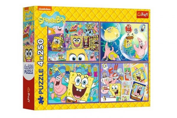 TREFL PUZZLE 4x250 Szalony świat Sponge Boba 13342