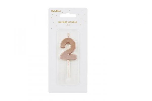 PARTYDECO Świeczka urodz.Cyferka 2 róż.złoto 4,5cm 36505