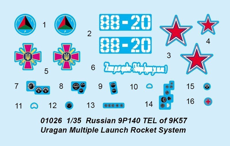 TRUMPETER RUSSIAN 9P140 TEL OF 9K57 URAGAN MULTIPLE LAUNCH ROCKET SYSTEM 01026 SKALA 1:35