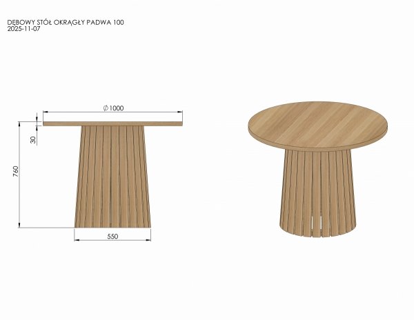 DĘBOWY STÓŁ OKRĄGŁY PADWA