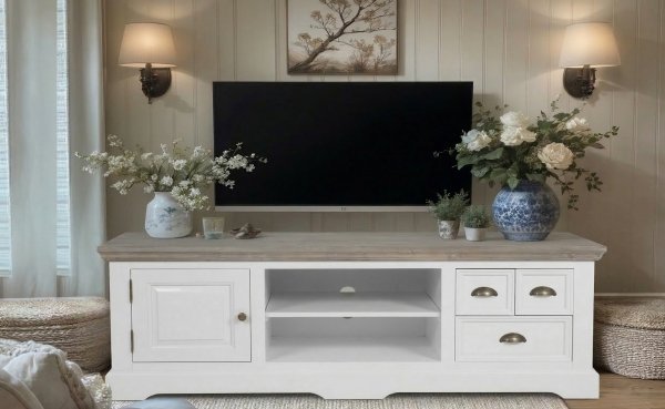 BIAŁA SZAFKA RTV W STYLU PROWANSALSKIM ARON 2D.4SZ.2P.