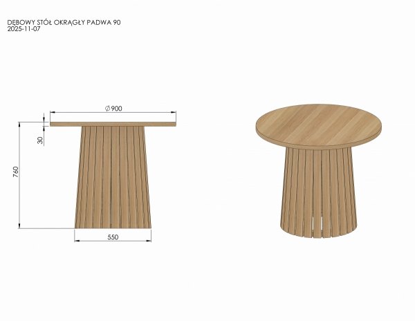 DĘBOWY STÓŁ OKRĄGŁY PADWA