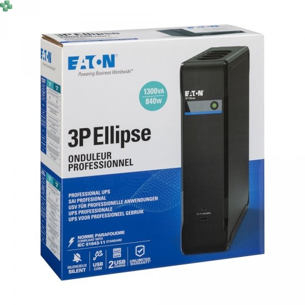 3P1700UF UPS Eaton 3P Ellipse USB FR, 1700 VA, 1040 W, wejście: C14, gniazda: (4) francuskie, (4) francuskie tylko z ochroną przepięciową, ładowanie USB, tower 