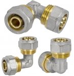 KOLANO KOLANKO PEX ALUPEX SKRĘCANE FI 25 mm x 25 mm RÓWNOPRZELOTOWE MOSIĄDZ