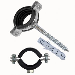 UCHWYT STALOWY Z GUMĄ POJEDYNCZY 3/8 OBEJMA DO RUR 14-18mm ŚRUBA + KOŁEK