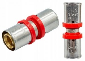 ZŁĄCZKA MUFKA RÓWNOPRZELOTOWA ZAPRASOWYWANA PEX ALUPEX PERT Ø 32x32 TYP U FZZ-003.32X32.ZŁ-2