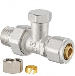 ZAWÓR GRZEJNIKOWY POWROTNY ODCINAJĄCY PROSTY FI 1/2 Ø 16 PEX