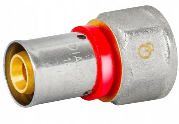 ZŁĄCZKA MUFOWA ZAPRASOWYWANA PEX ALUPEX FI 20x1/2 GW MOCNY MOSIĄDZ DIAMOND FZZ-002.1/2X20.ZŁ-DZ