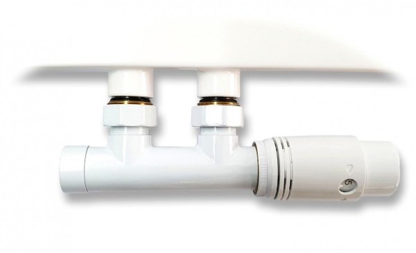 ZESTAW TERMOSTATYCZNY ZAWÓR GRZEJNIKA ODWRACALNY DUOPLEX BIAŁY PEX MIEDŹ INVENA CZ-89-015