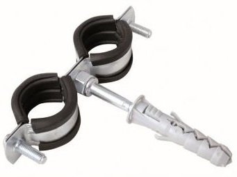 UCHWYT STALOWY Z GUMĄ PODWÓJNY 3/4" OBEJMA DO RUR 25-30mm ŚRUBA + KOŁEK