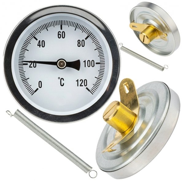 TERMOMETR PRZYLGOWY OPASKOWY 63mm BIMETALICZNY TARCZOWY TARCZA 0-120°C C.O.