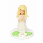 Figurka na tort komunijny - Dziecko klęczące cukrowe - dziewczynka