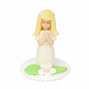 Figurka na tort komunijny - Dziecko klęczące cukrowe - dziewczynka