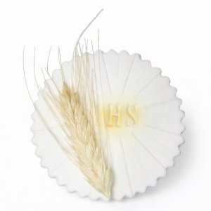  Dekoracja cukrowa na tort komunijny - HOSTIA Z KŁOSEM IHS 8cm (35 szt)