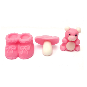 Dekoracja cukrowa na tort CHRZEST baby shower RÓŻOWY 3 szt