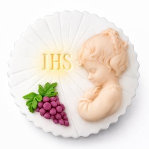 Dekoracja cukrowa na tort komunijny - HOSTIA Z WINOGRONEM dziewczynka