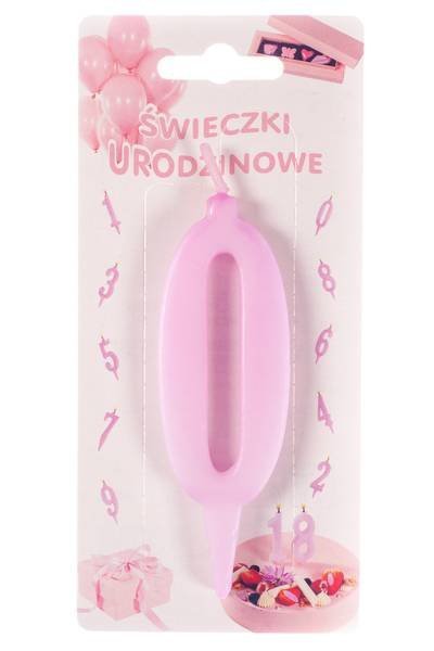 Różowa świeczka urodzinowa na tort cyfra 0