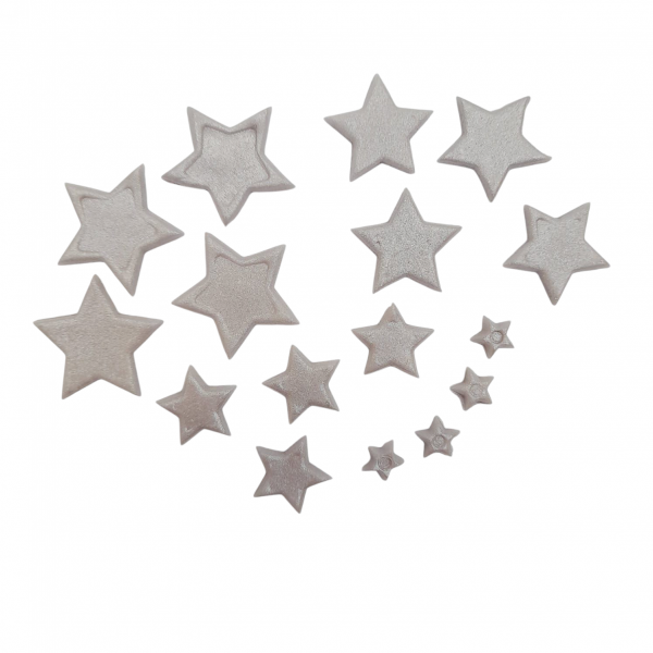 Cukrowa Dekoracja GWIAZDKI SREBRNE na Tort Deser Baby Shower 16szt