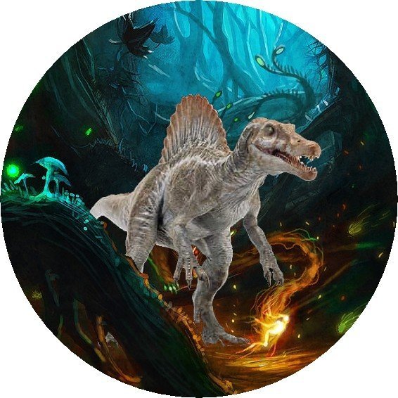 Opłatek CUKROWY na tort okrągły Spinozaur 1