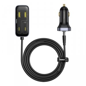 Ładowarka samochodowa z przedłużaczem USB-A USB-C 110W 1.5 m - czarna