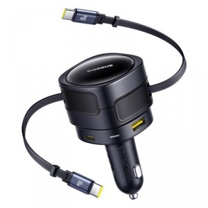 Ładowarka samochodowa ze zwijanymi kablami USB-C USB-A 90W