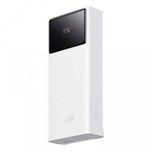 Powerbank 20000mAh USB-A USB-C z wyświetlaczem kablem 22.5W - biały