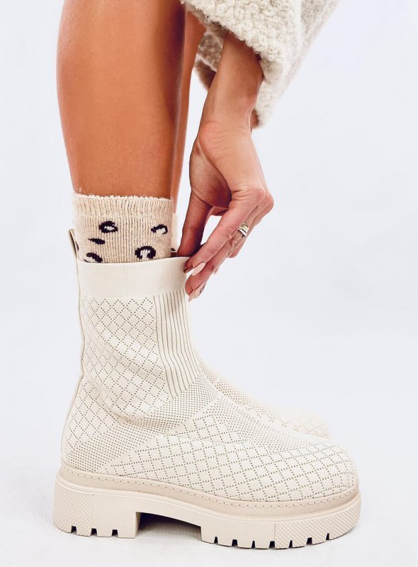 Botki skarpetkowe ze wzorem RUEDA BEIGE