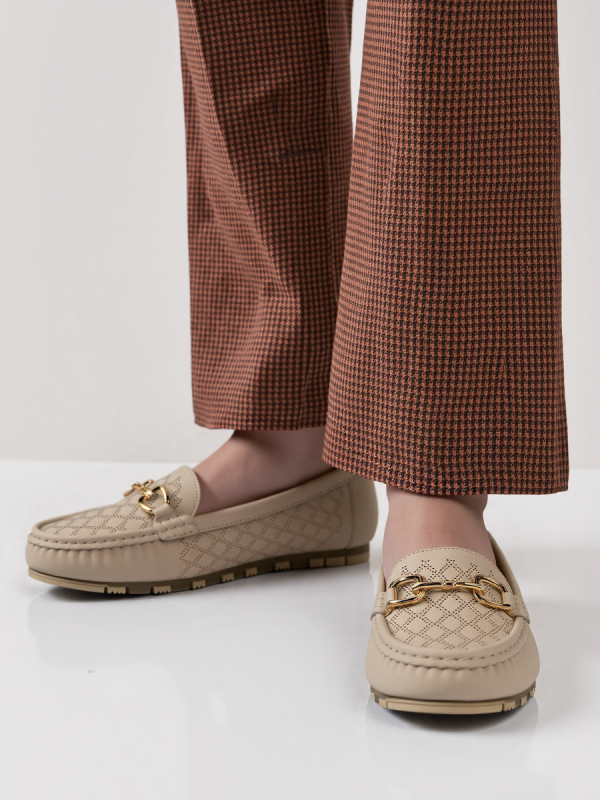 Damskie Mokasyny LIA BEIGE – Ażurowy Wzór i Elegancki Akcent