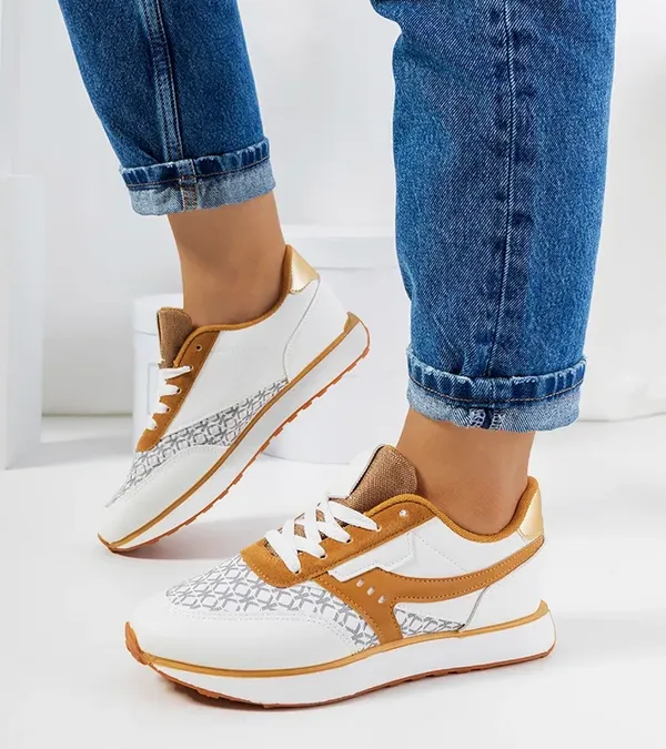 Biało brązowe sneakersy damskie Chiara