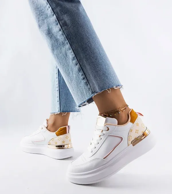 Białe sneakersy z beżowymi wstawkami Margarita