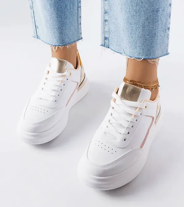 Białe sneakersy z beżowymi wstawkami Margarita