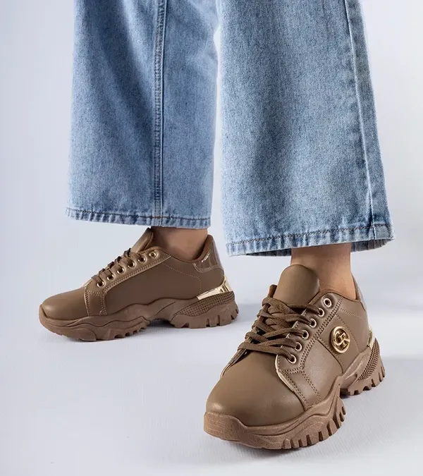 Brązowe sneakersy na masywnej podeszwie Arpaia