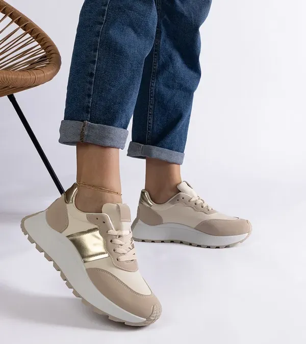 Beżowe sneakersy na platformie Cremorna
