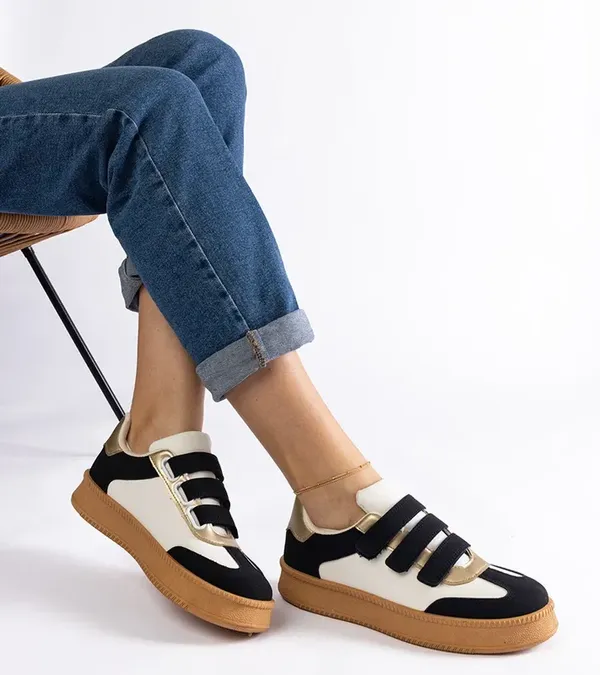 Czarne sneakersy damskie zapinane na rzepy buty sportowe trampki Mena