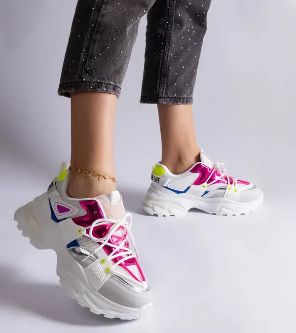 Biało-rózowe sneakersy sportowe Sulamita