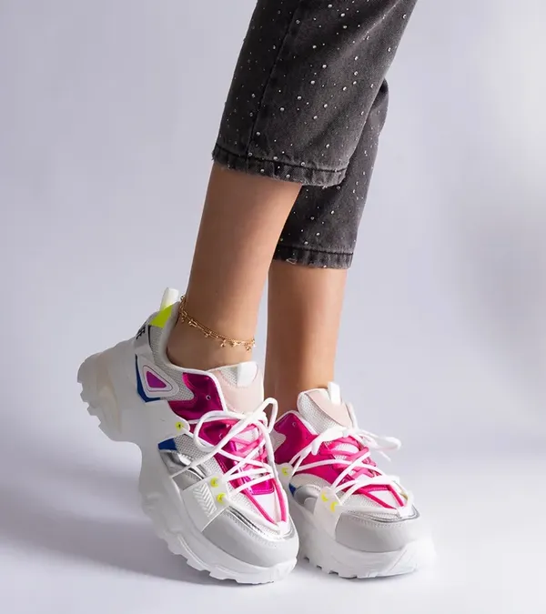 Biało-rózowe sneakersy sportowe Sulamita