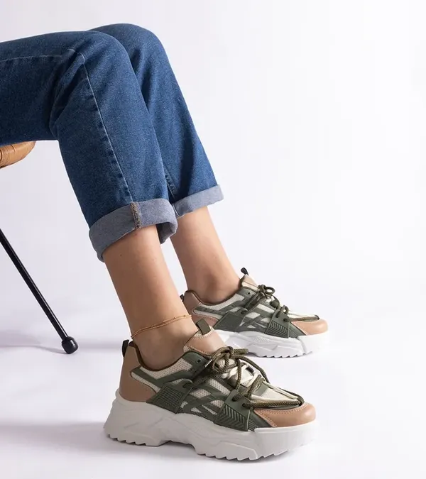 Zielono-beżowe sneakersy damskie Alva