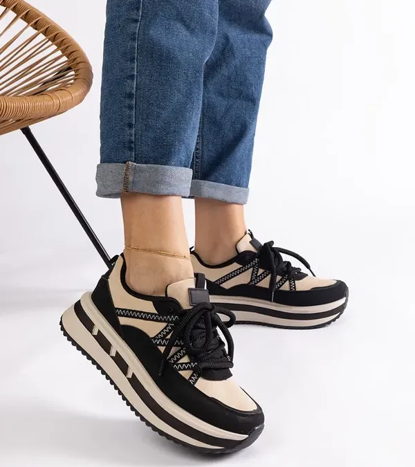 Czarno-beżowe sneakersy damskie Renetta