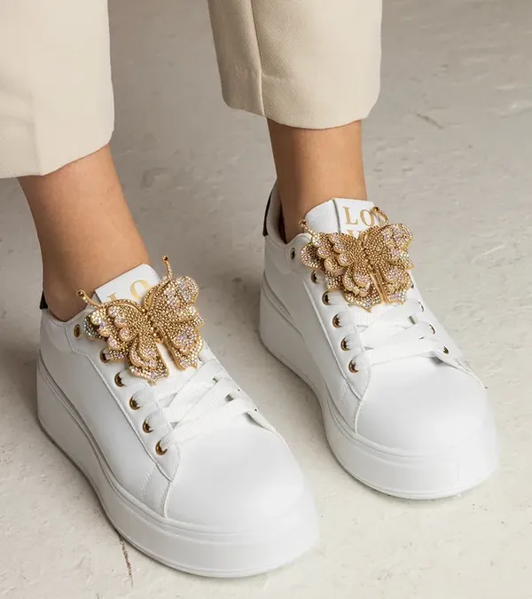 Biało-czarne sneakersy z motylkiem z cyrkoniami Kariba