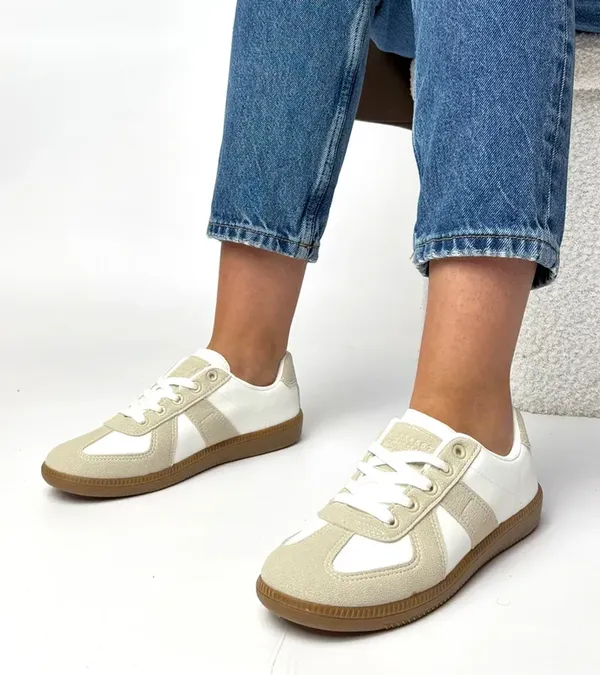 Biało-beżowe sneakersy na platformie Valentine