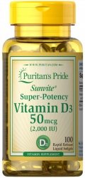 Vitamin D3 2000 IU, Puritan's Pride, 100 capsules