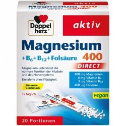 Magnez 400 + B6 + B12 + kwas foliowy DIRECT, Doppelherz, 20 porcji