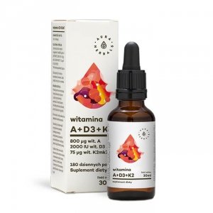 Witamina A + D3 (2000IU) + K2mk7 (ADK), Krople, Aura Herbals, 30ml 