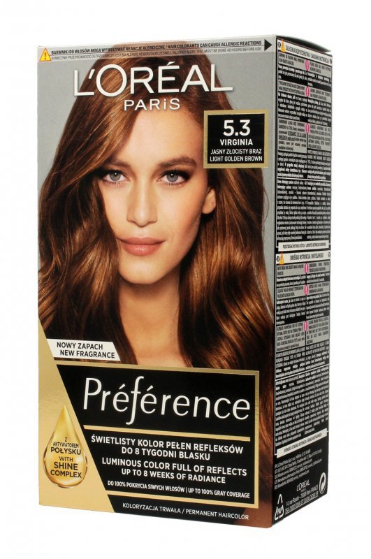 Loreal Preference Farba do włosów nr 5.3 Virginia - jasny złocisty brąz  1op.