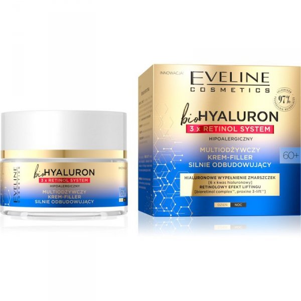 EVELINE bioHYALURON 3xRetinol System 60+ Multiodżywczy Krem-Filler silnie odbudowujący 50 ml