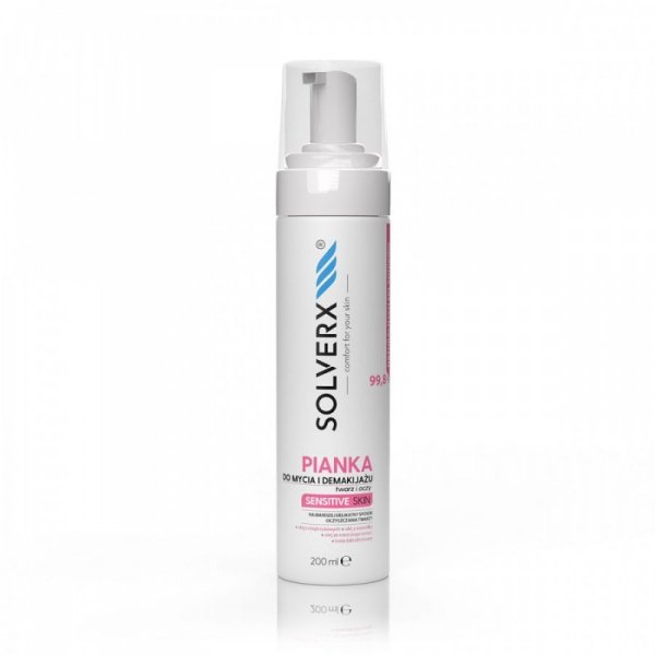 SOLVERX Sensitive Skin Pianka do mycia i demakijażu twarzy i oczu do cery wrażliwej 200ml