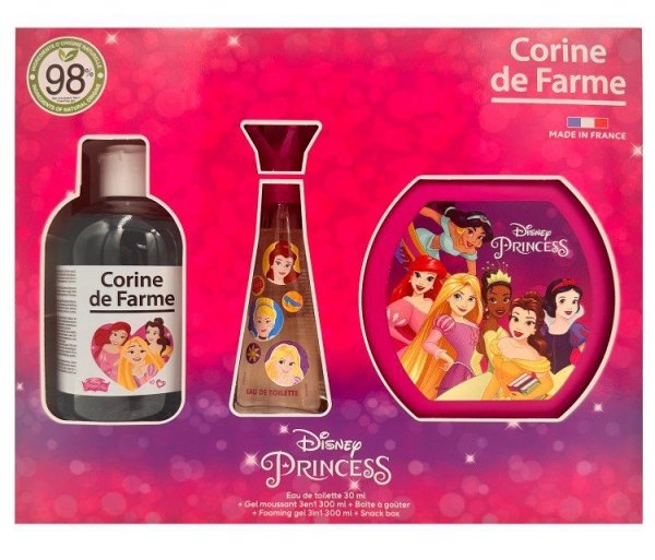 CORINE DE FARME Disney Zestaw prezentowy Princess (woda toaletowa 30ml + Żel pieniący 3w1 300ml + Pudełko na  przekąski)