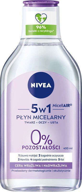 NIVEA MicellAIR Płyn micelarny do demakijażu 5w1 - cera wrażliwa i nadwrażliwa 400 ml