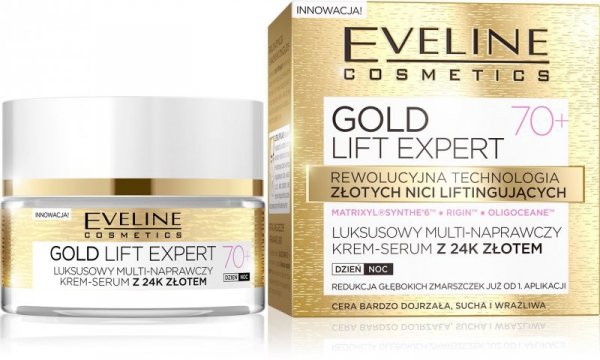 EVELINE Gold Lift Expert 70+ Luksusowy multi-naprawczy krem-serum z 24k złotem dzień/noc  50 ml